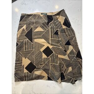 Lauren Ralph Lauren Womens Tan & Black Skirt Geometric Chiffon Flare‎ SZ 10 EUC